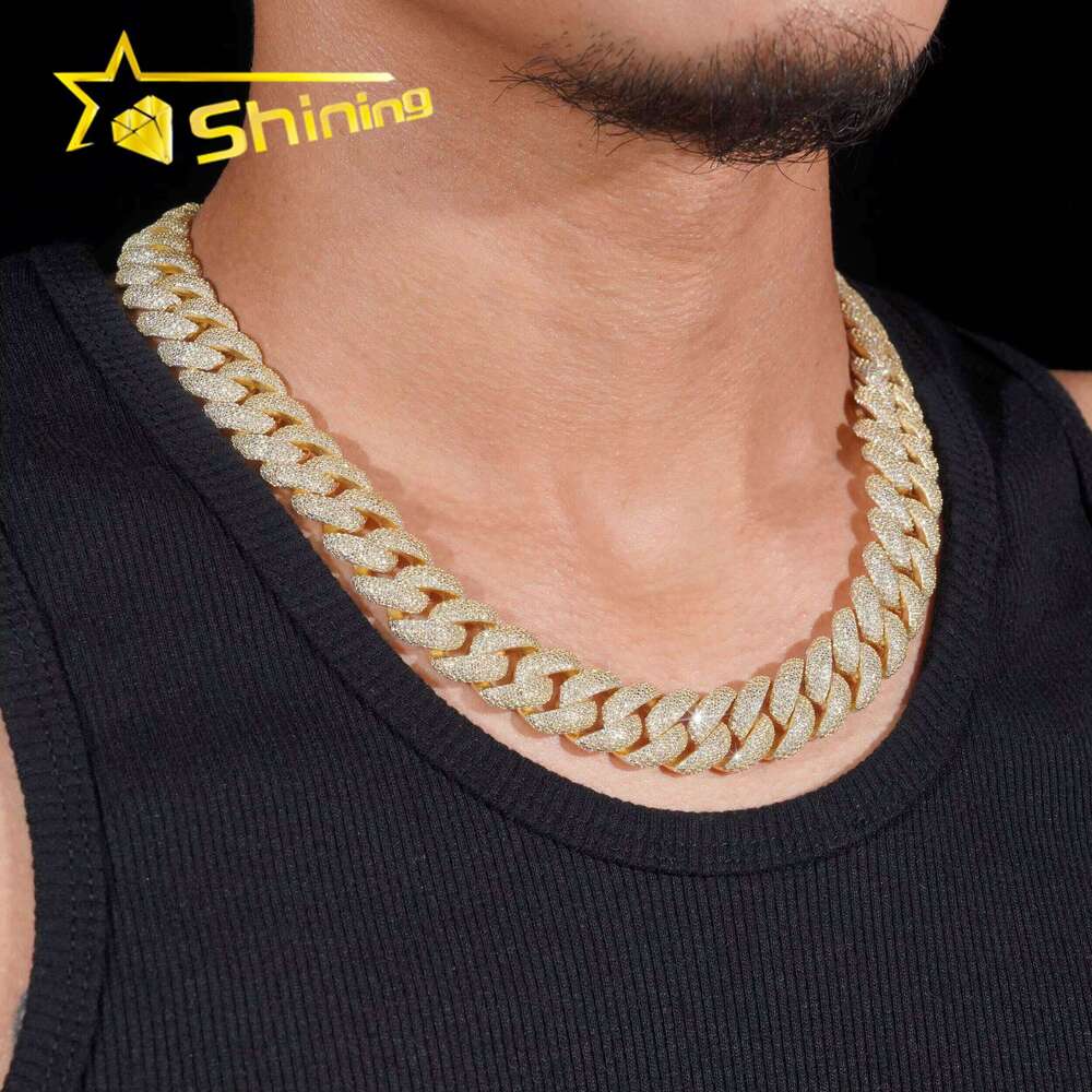 Rap Singer Hip-Hop Jewelry 16Mm 5 Rows Of Solid Sterling Sier Gold-Plated Chilled Miami Cuban Chain