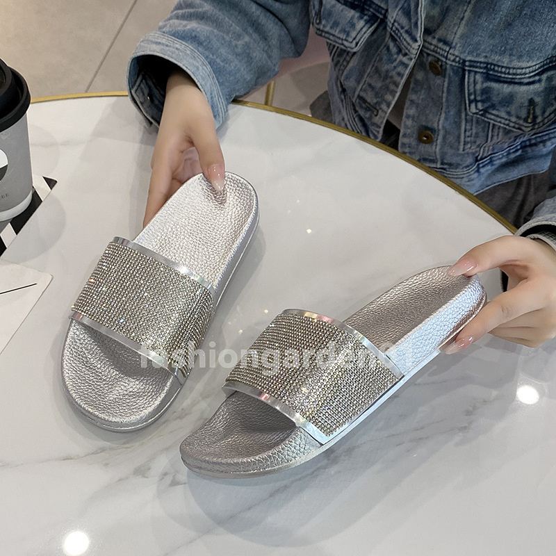 free shipping slides designer women glitter diamond sandals flats soft-soled slippers women non-slip slipper summer beach slide casual luxury fashion 