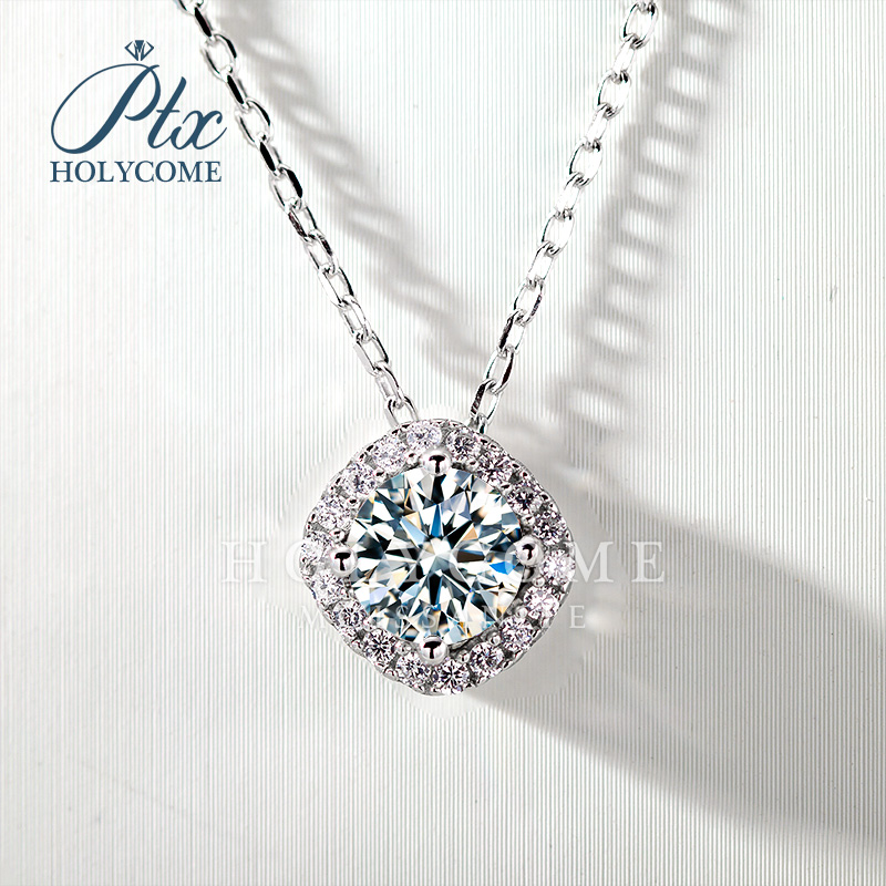 Cushion Shape Halo Design Pendant GRA Certified 1ct D Color VVS Silver 925 Chain Pass Diamond Tester Pendant Moissanite Necklace Women