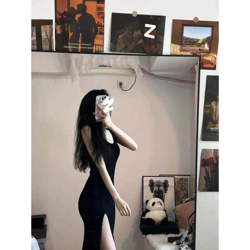 Halter Whit Maxi Dresses Summer New Women S Spicy Girl Wrap Hip Tight Tea Break French Black Long Dress Sexy Slim Fit Prom Sexy Dress