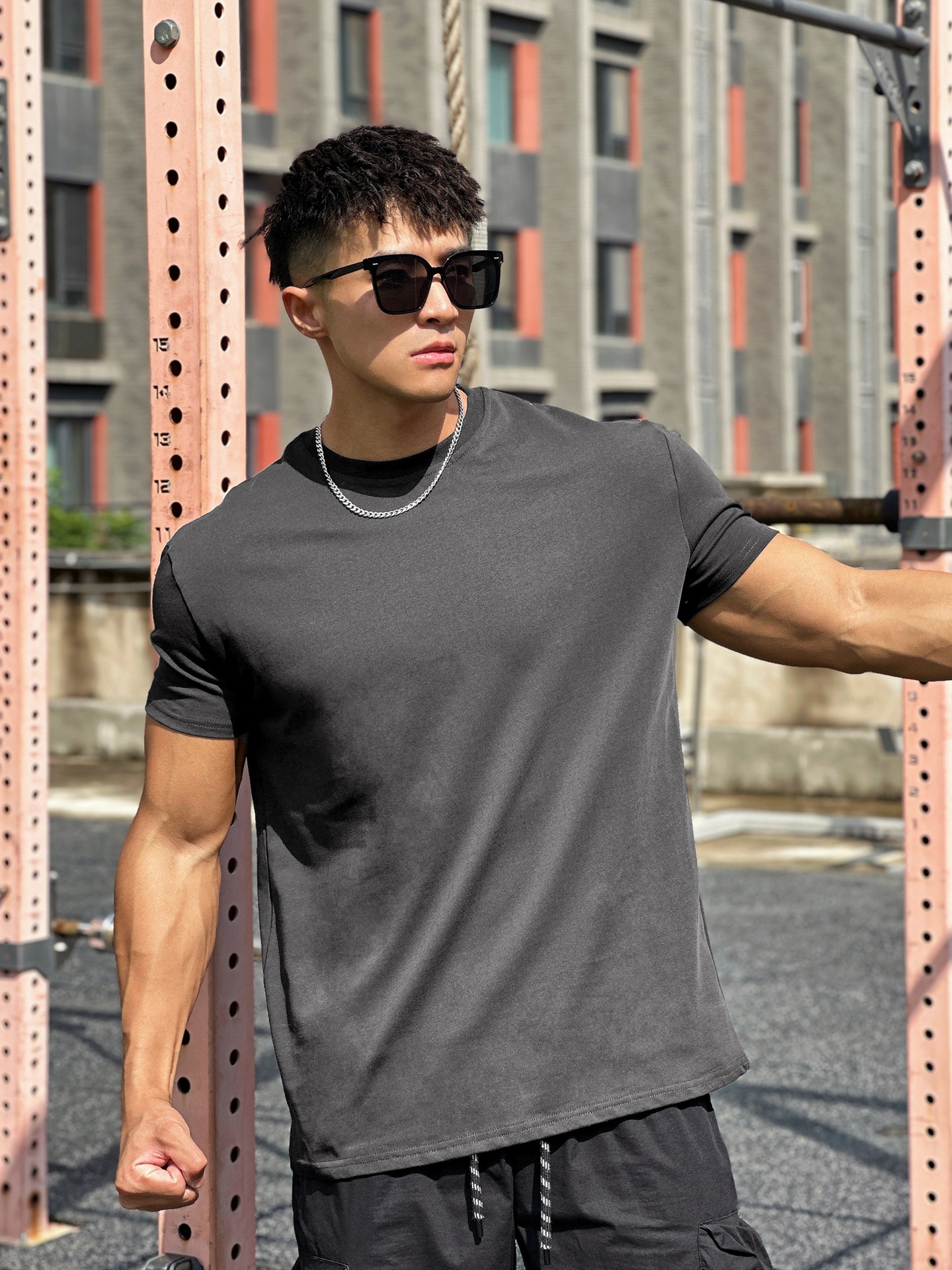 Muscle Exercise Loose Cotton Fitness Short Sleeve Men's Basketball Summer Running Training Elastic Sports T-shirt Round Neck