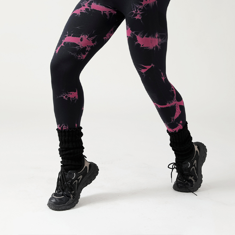 Women's Seamless Tie-Dye Yoga Pants - Peach Hip Print High-Waist Hip-Lifting Athletic Leggings