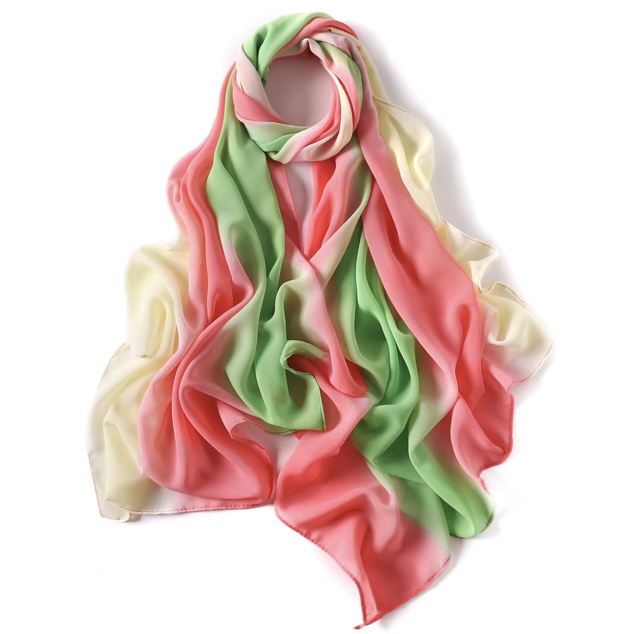 T779 gradient rainbow strip pearl chiffon long scarf color matching shawl scarf women's headband