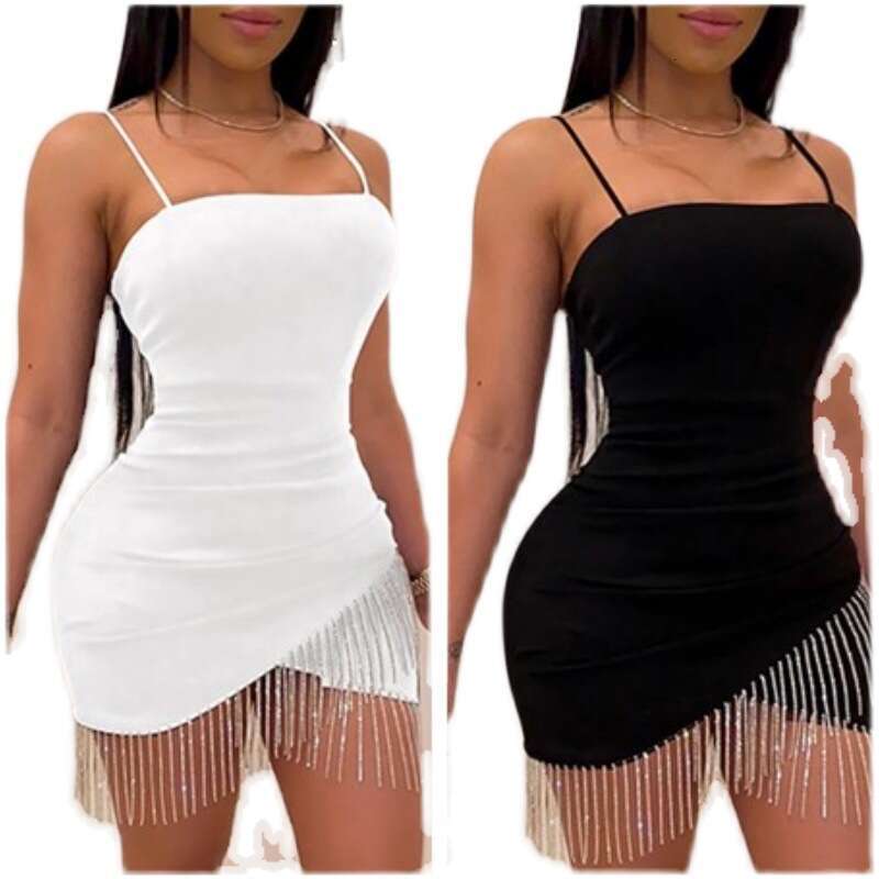 Halter Whit Maxi Dresses Slim And Sexy Skinny With Fringe Hem Chest Strap Temperament Dress Wrapped Hip Skirt Prom Sexy Dress