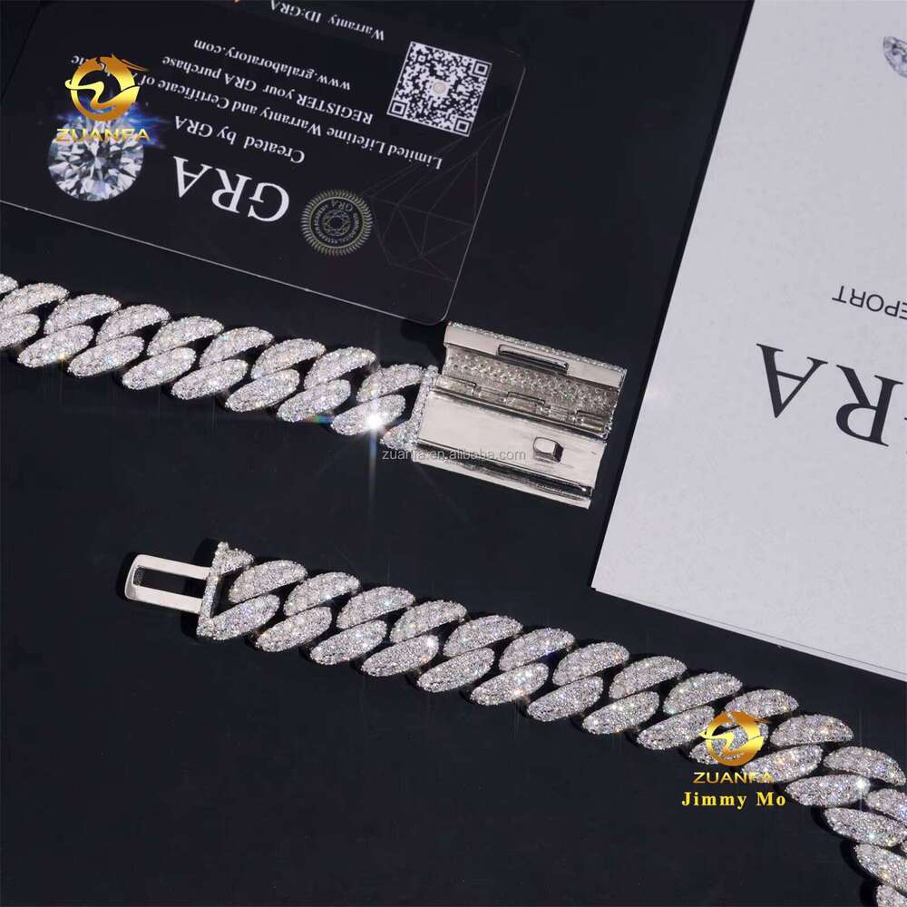 Rapper Jewelry 16Mm Pin Setup GRA Sier Chilled Hip-Hop Moissanite Miami Cuban Chain