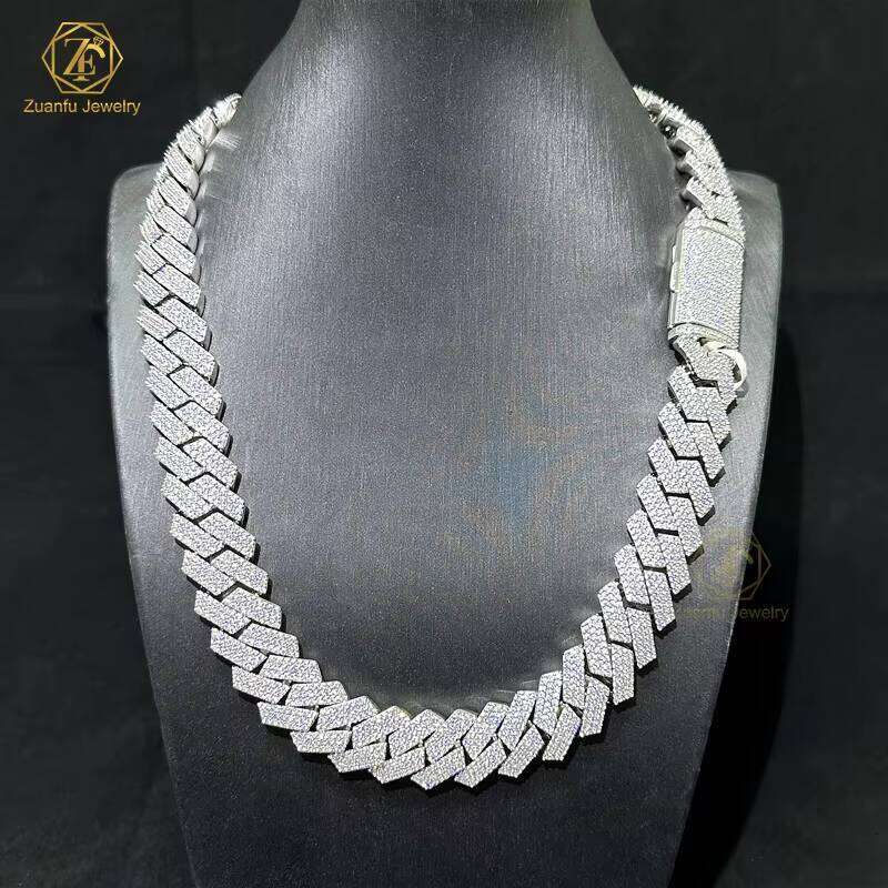 Hip Hop Rapper Jewelry Men Sier Vermeil Necklaces Iced Out Vvs1 Dias 18Mm 3 Rows Cuban Link Chain Moissanite