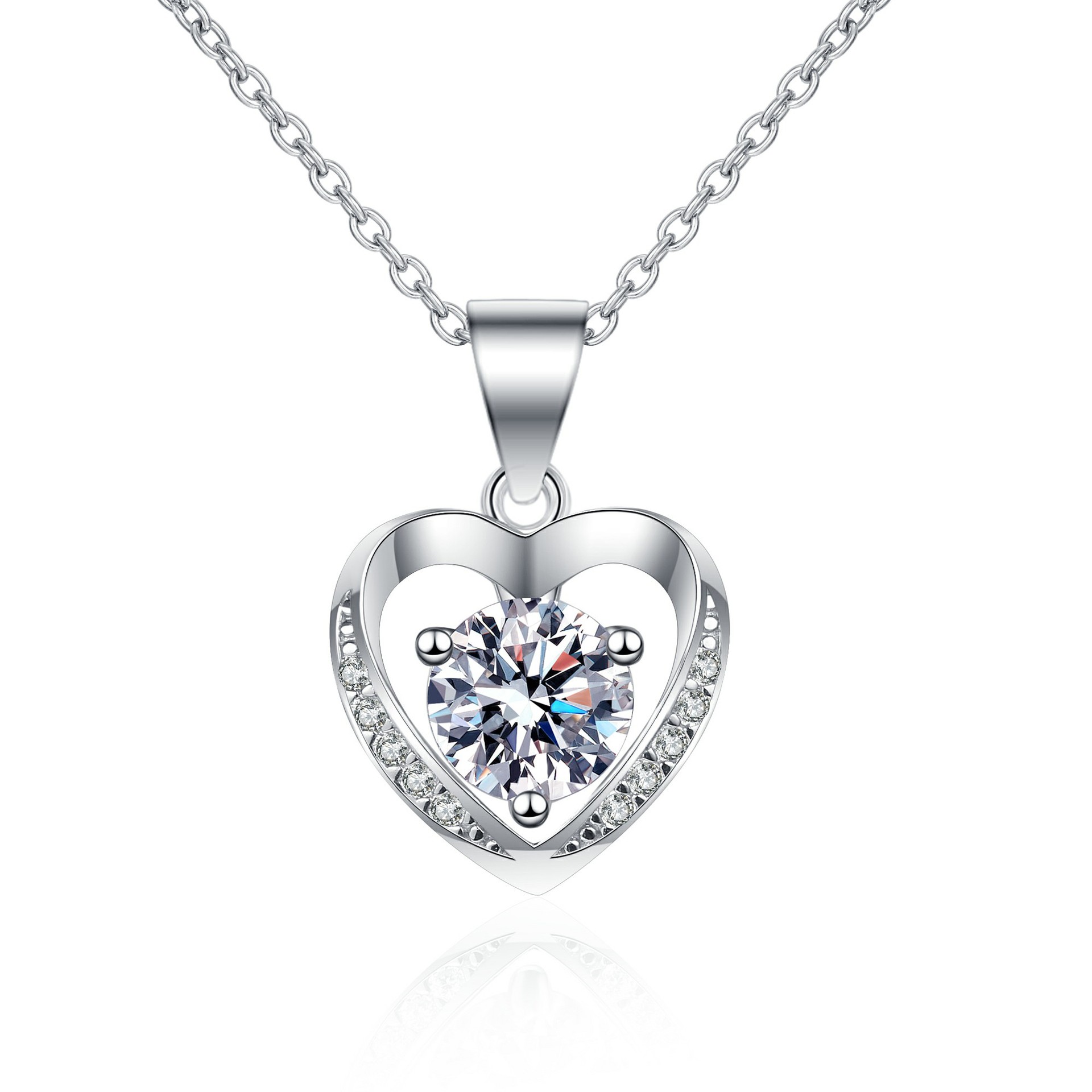 925 Sterling Silver Heart-Shaped Pendant Necklace with Moissanite for Women, Trendy Fashion Jewelry for Special Occasions
