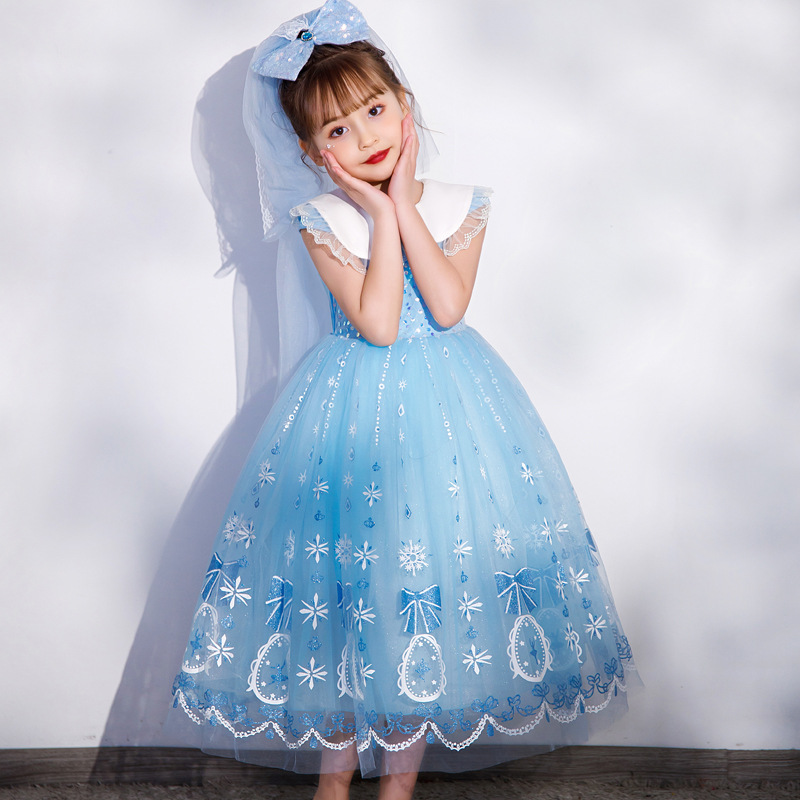 DISNEY infant designer clothes childrens designer clothes Elsa Princess dress Girls' dress for Children's Day performance girls puffy dress 