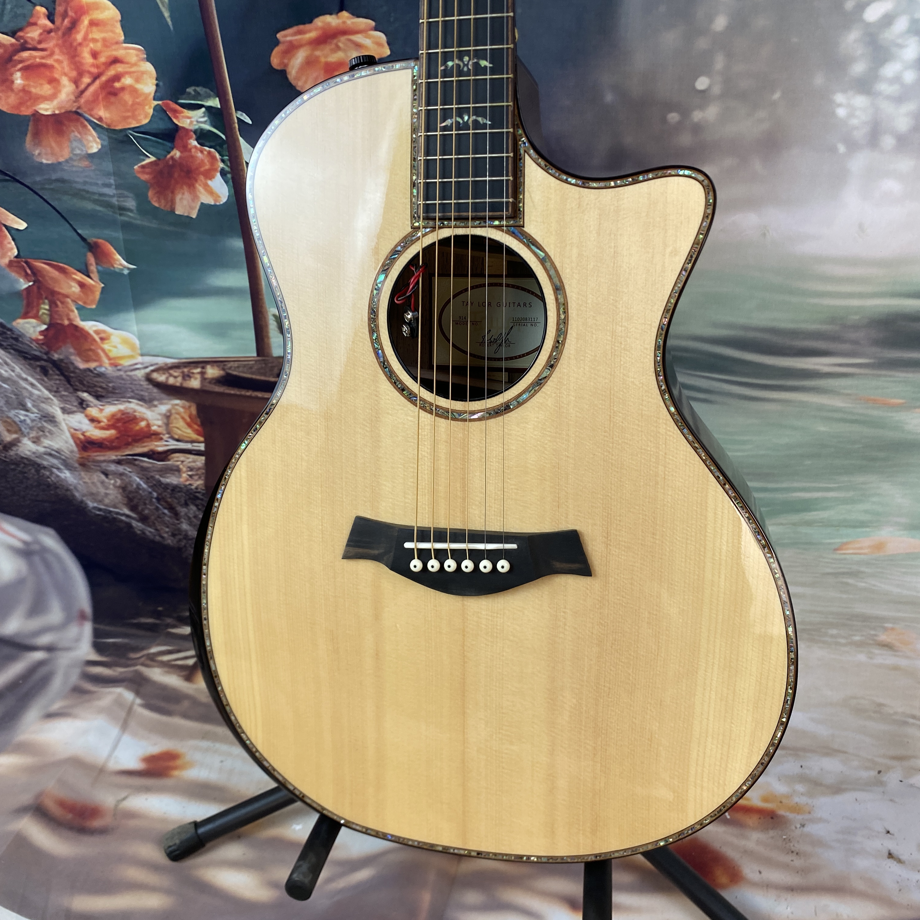 914 Acoustic electric guitar with pickups, hollow solid spruce top ebony fingerboard, 20 frets, shipped from the US warehouse