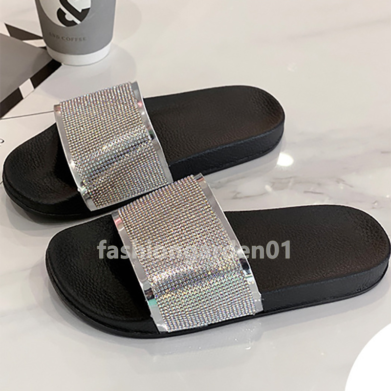 free shipping slides designer women glitter diamond sandals flats soft-soled slippers women non-slip slipper summer beach slide casual luxury fashion 