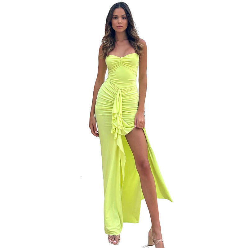 Halter Whit Maxi Dresses Wind Women S Autumn And Winter New Fashion Hanging One Line Neck Pull Pleated Split Slim Fit Dress For Women Prom Sexy Dress
