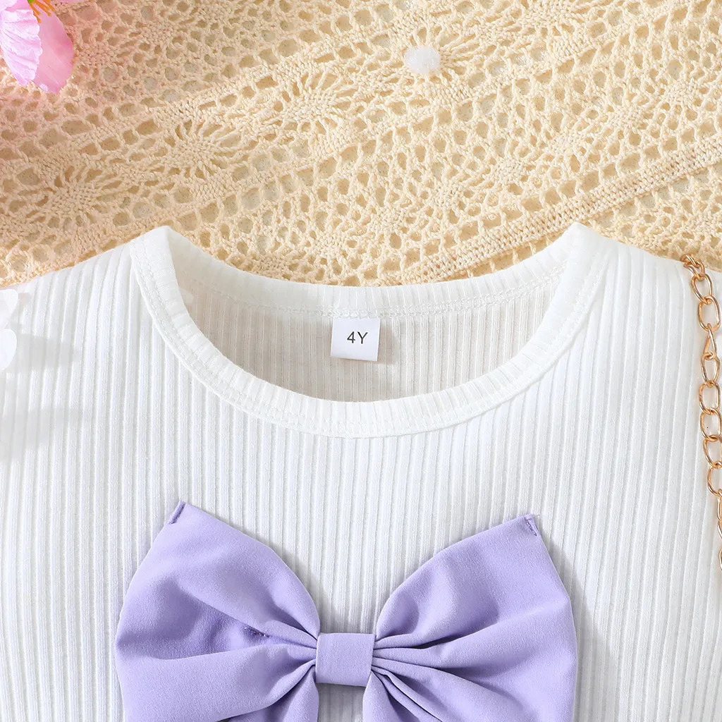 Kid Girl Puff Tulle Sleeve Bow Blouse and Elastic Pleated Skirt Summer Outfit Toddler Infant Clothing Set Kids Wear Ootd 250517z