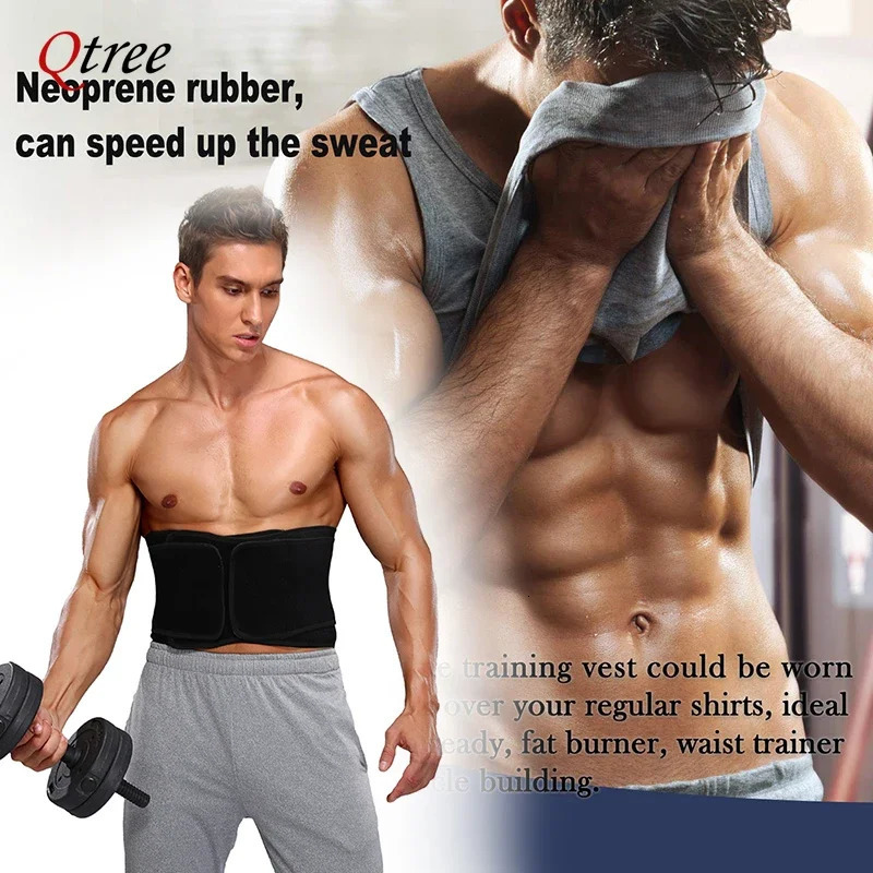 Qtree Men Waist Trainer Weight Loss Belt Slimming Body Shaper Workout Fat Burning Corset Sauna Sweat Wrap Fitness Trimmer Strap 250519