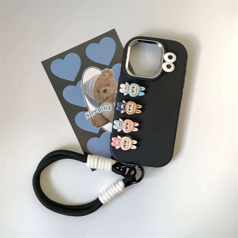 Cell Phone Accessories Labubu 3D Cartoon Phone Case For iPhone 16 promax 15 14 Plus 13 12 11 Pro Max Mini With Wrist Strap Cute Eyes Soft Cover Luxury