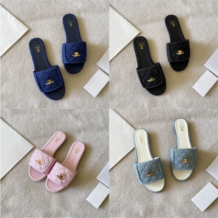 AAA France Womens beach slides Leather Slippers Designer women lambskin Slides Fashion Summer Beach top slipper Larger Size 35-42