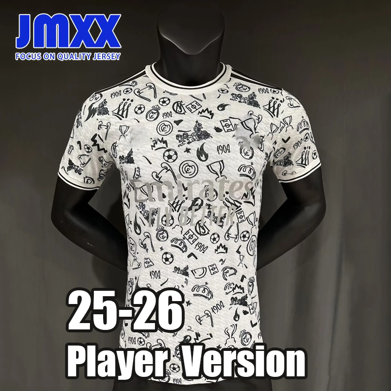JMXX 25-26 Reales Madrides Soccer Jerseys Graffiti White Pre Match Mens Uniforms Jersey Football Man Shirt 2025 2026 Player Version