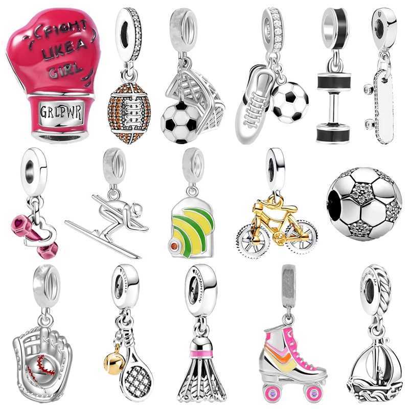 Fine Rugby Football Tennis Volleyball Badminton Baseball Charm Beads Fit Original European 925 Silver Bracelet DIY Women JewelryXJ250523