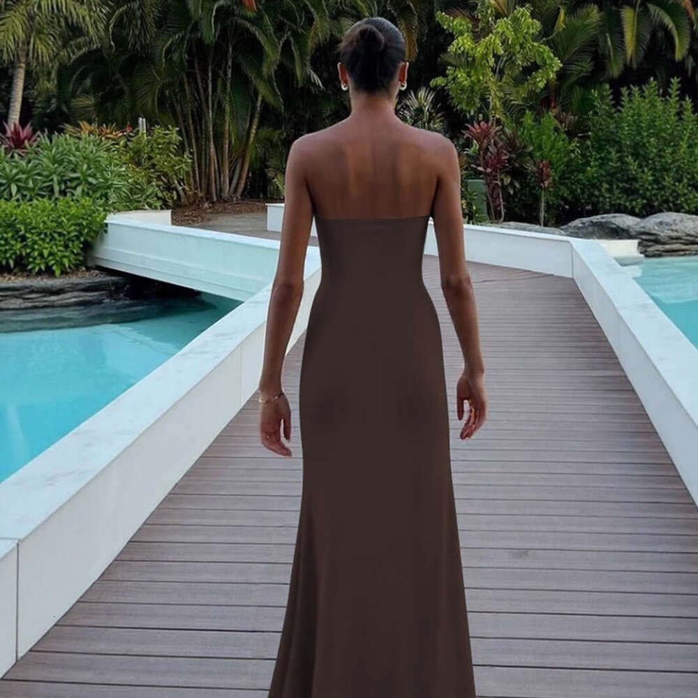 Halter Whit Maxi Dresses Wind Spring Summer New Women S Wear Solid Color Slimming High Waist Fashion One Piece Collar Sleeveless Dress For Women Prom 