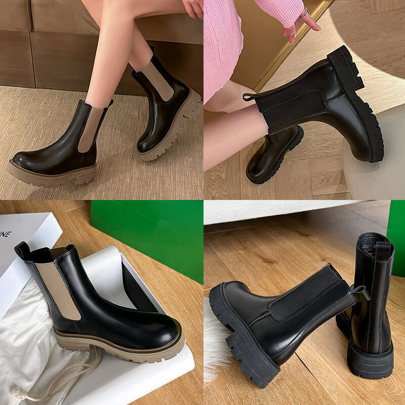 Chelsea short women's thick sole 2024 autumn and winter new British style chimney mid tube internet famous super hot Martin boots women