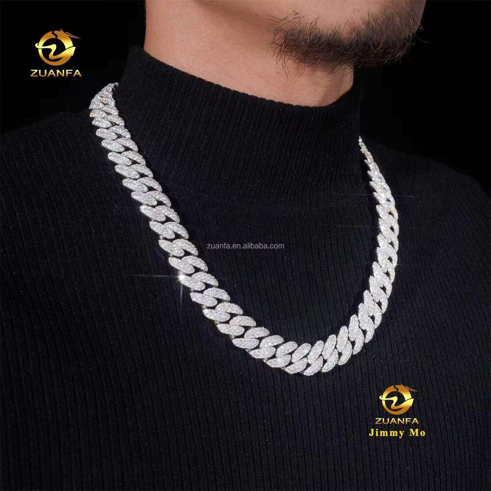 Rapper Jewelry 16Mm Pin Setup GRA Sier Chilled Hip-Hop Moissanite Miami Cuban Chain