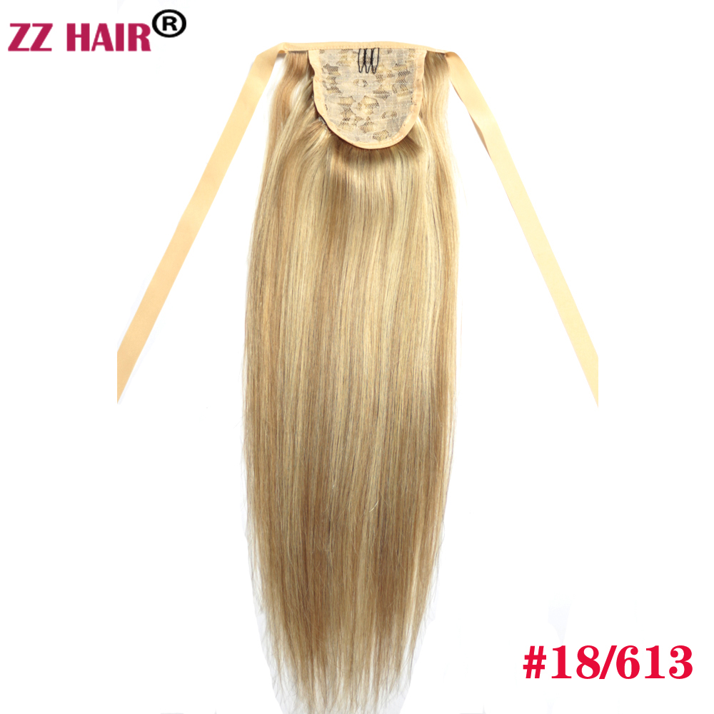 16"-24" Ribbon Ponytail Horsetail 60g-80g Clips in/on 100% Brazilian Remy Human hair Extension Natural Straight