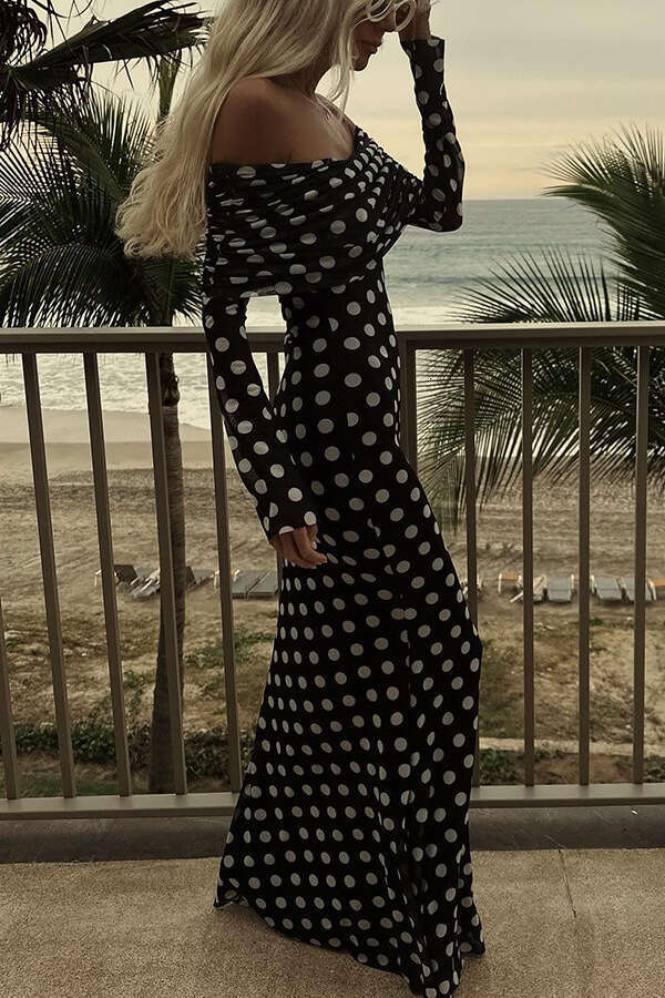 Halter Whit Maxi Dresses Spring Summer New Yarn Mesh Dot Spliced One Shoulder Sexy Slim Fit Dress For Women Prom Sexy Dress
