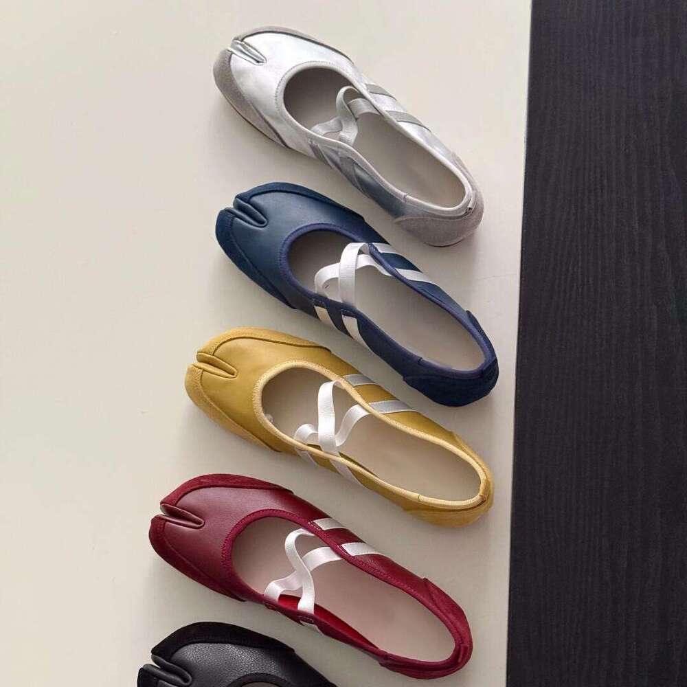 French cross toed pig trotter women, spring 2025 new leather flat ballet shoes, Mary Jane single shoes for women