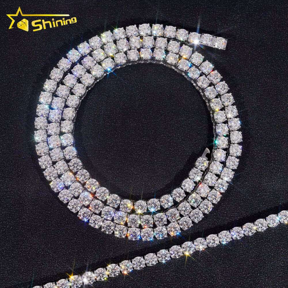 Iced Out Vvs Moissanite Lab Dia Stainless Steel 4Mm 18Inch 20Inch 22Inch Tennis Chain Necklace