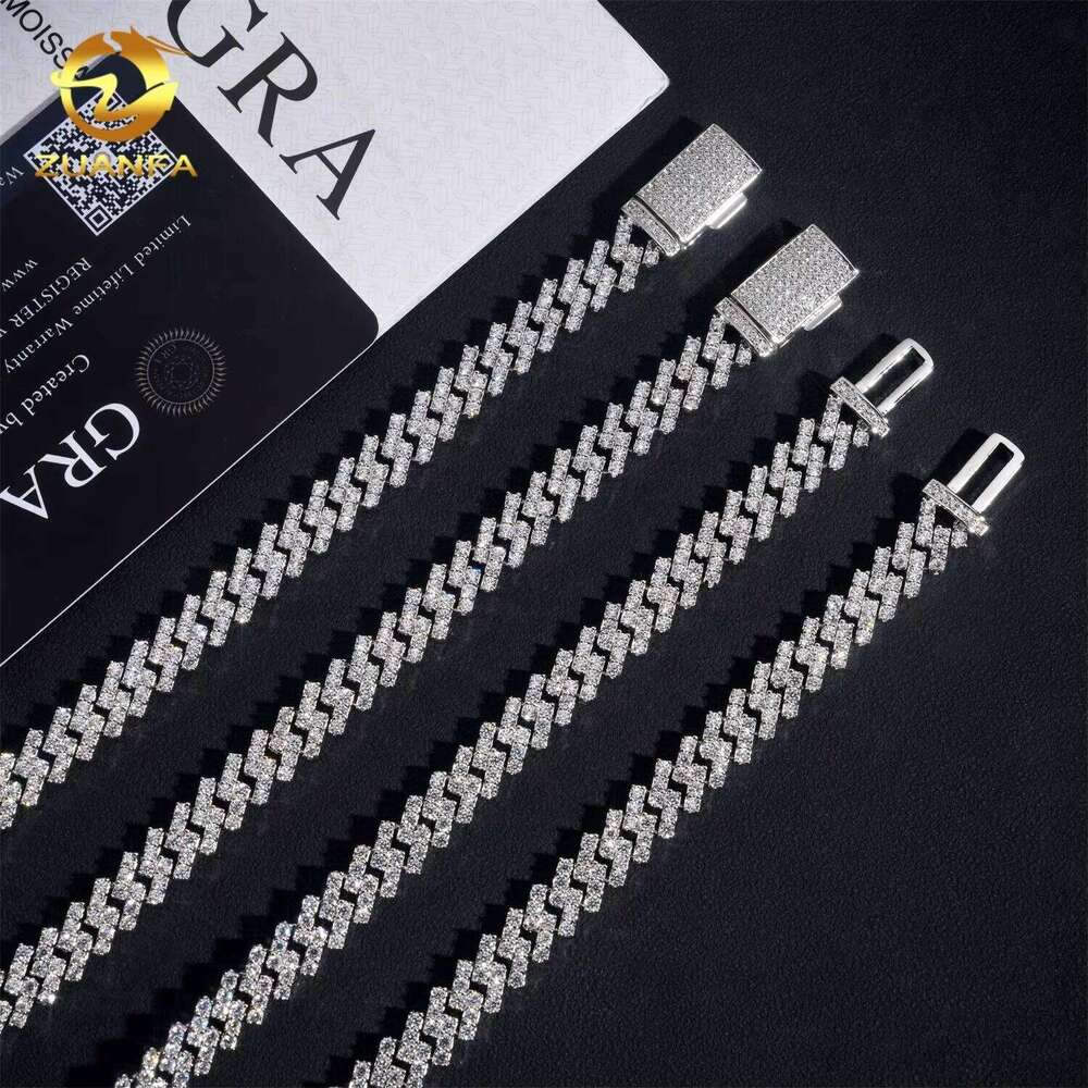 Sier Hip Hop Jewelry Iced 8Mm Rows Of Miami Mozambique Stones Cuban Chain