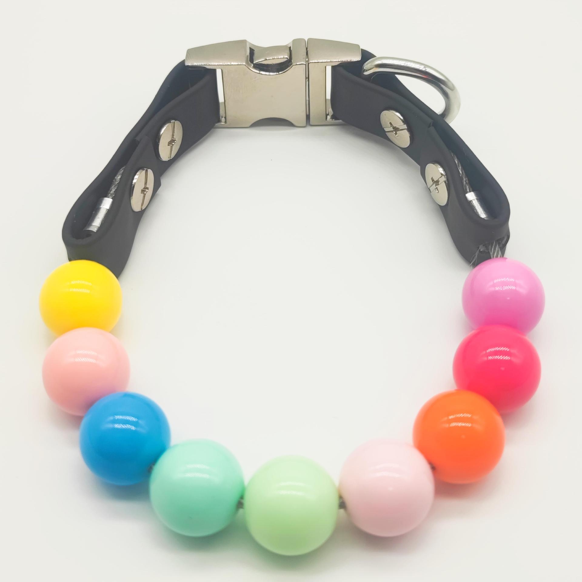 Pet Collar for Small Medium Dogs, Beaded Silicone Dog Necklace Handmade Girl Bling Colored Pearl Collar with Durable Metal Buckle, Cats Pretty Necklac