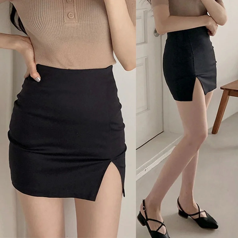 Summer Womens Dress Fashion Solid Korean Version High Waist Sexy Slim Split Skirts 250513Z