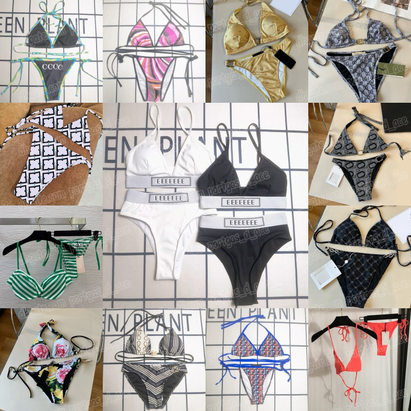Brand Letters Women Bikinis Swimwear Designer Sexy V Neck Padded Bra Briefs Swim Suits Charming Printed Halter Bikini Set Beach Pool Party Swimsuit