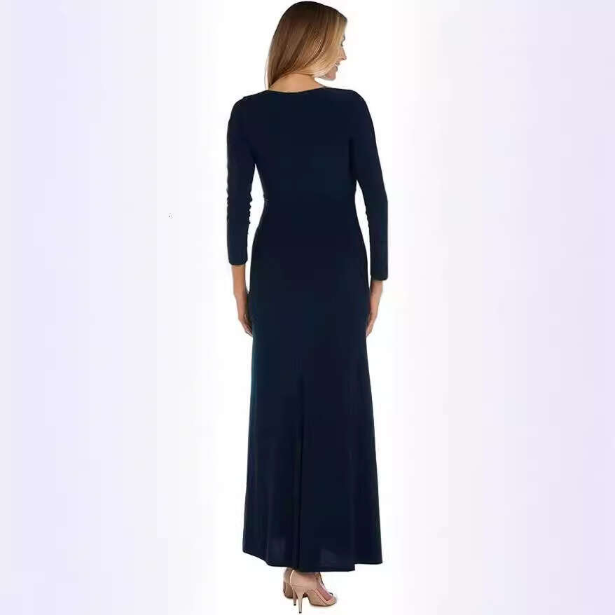 Halter Whit Maxi Dresses New Evening Tight V Neck Ruffles And Side Split Long Sleeve Dress For Women Prom Sexy Dress