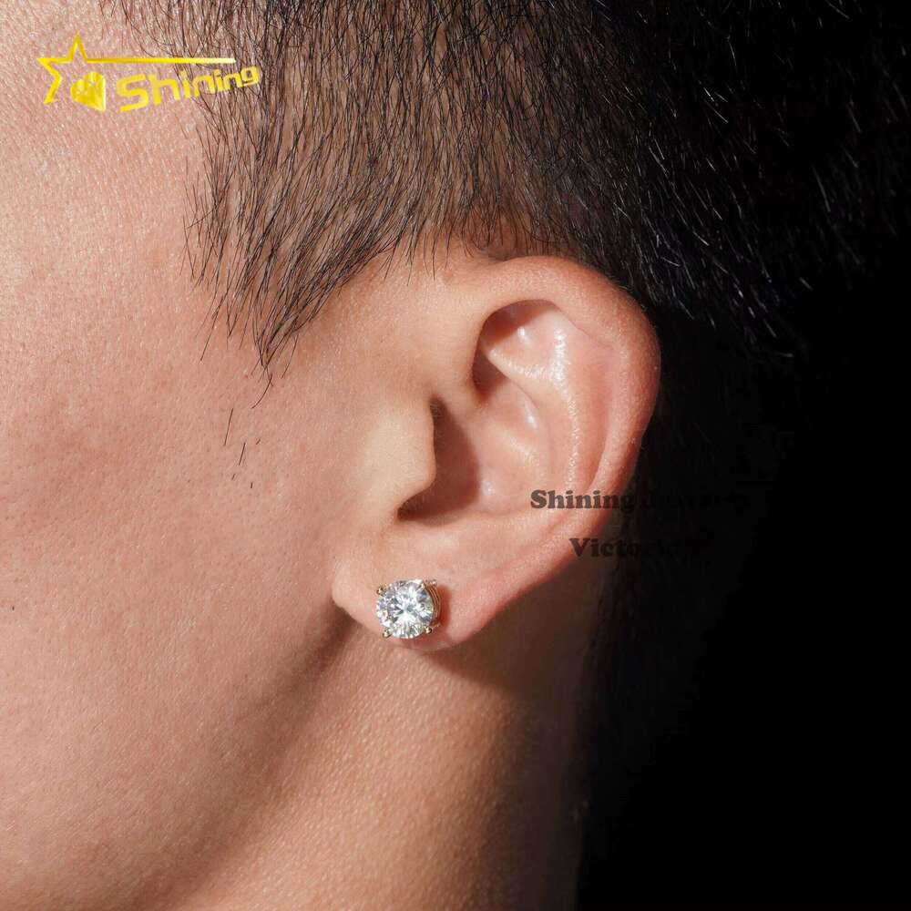 Ice Out Through Tester Mens VVS Moissanite 10K Soild Gold Screw Back 6.5Mm Side Ice Earrings Studs