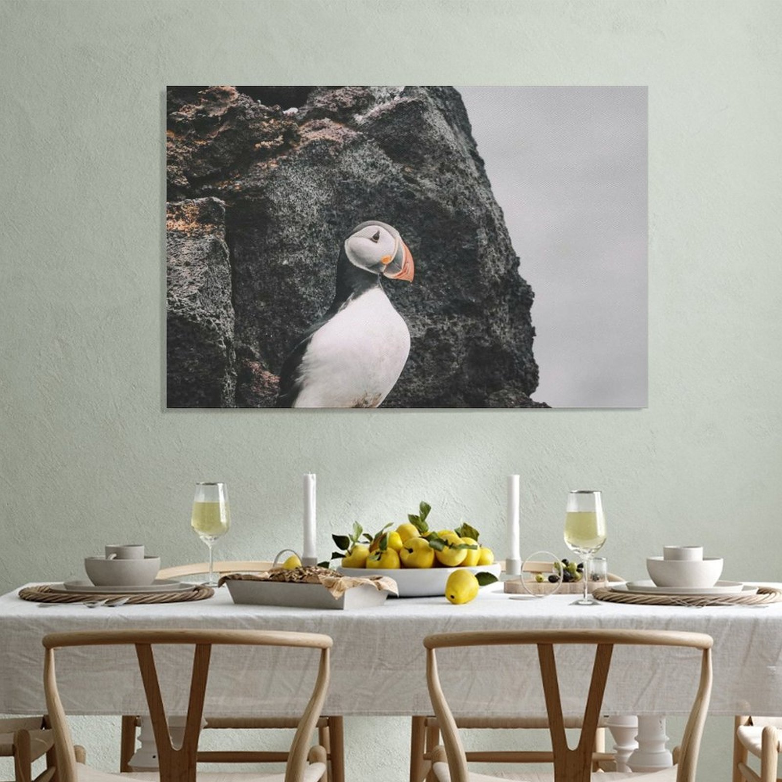 Hanging Picture-Rectangle Aanimal Cute Sea Bird Puffin Unframe-style Canvas Prints Wall Painting Wall Art Decor Print Picture Paintings for Living Roo