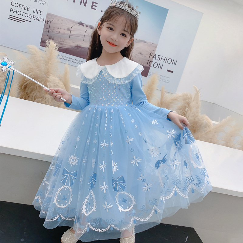DISNEY infant designer clothes childrens designer clothes Elsa Princess dress Girls' dress for Children's Day performance girls puffy dress 