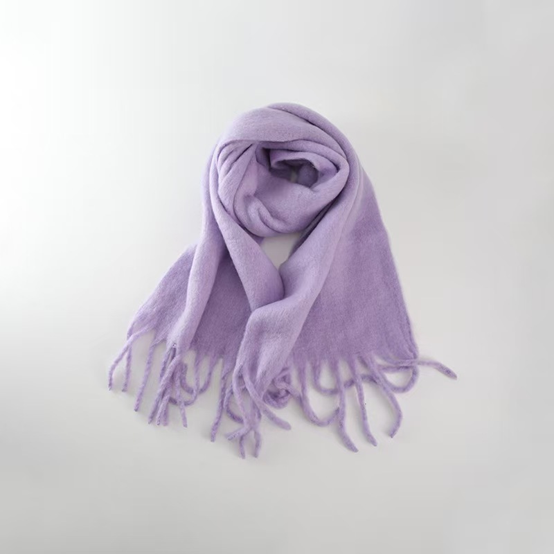 T778 all-match soft and glutinous pure color cashmere tassel scarf for women winter lengthened warm thickened neck shawl