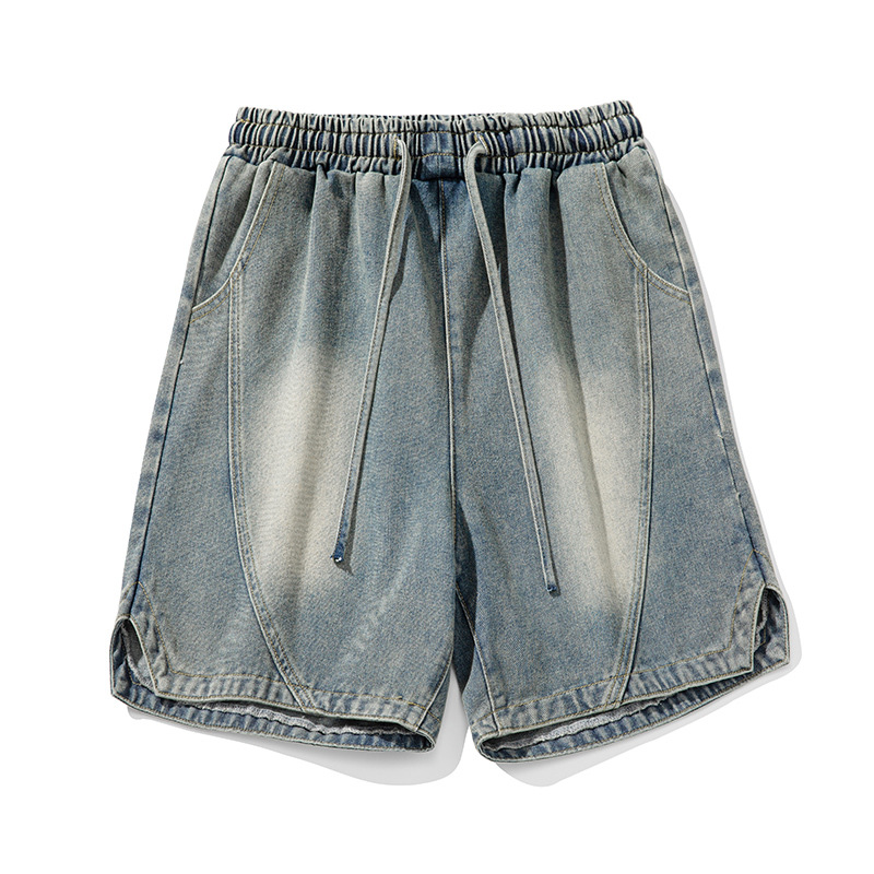 Denim Shorts Men Shorts Washed Distressed Knee Length Straight Jeans Pockets Spliced Patchwork Solid Loose Summer Casual R250523