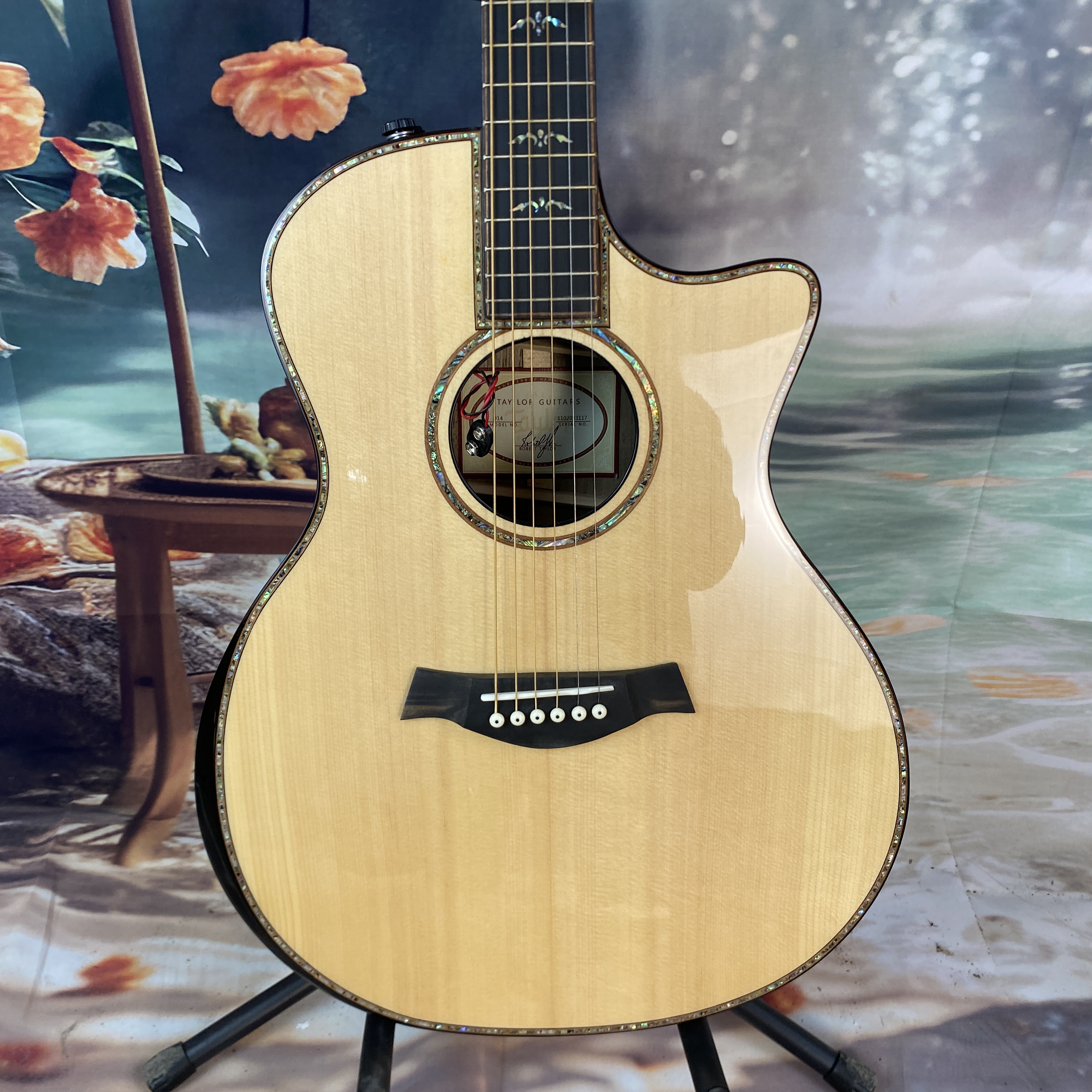 914 Acoustic electric guitar with pickups, hollow solid spruce top ebony fingerboard, 20 frets, shipped from the US warehouse