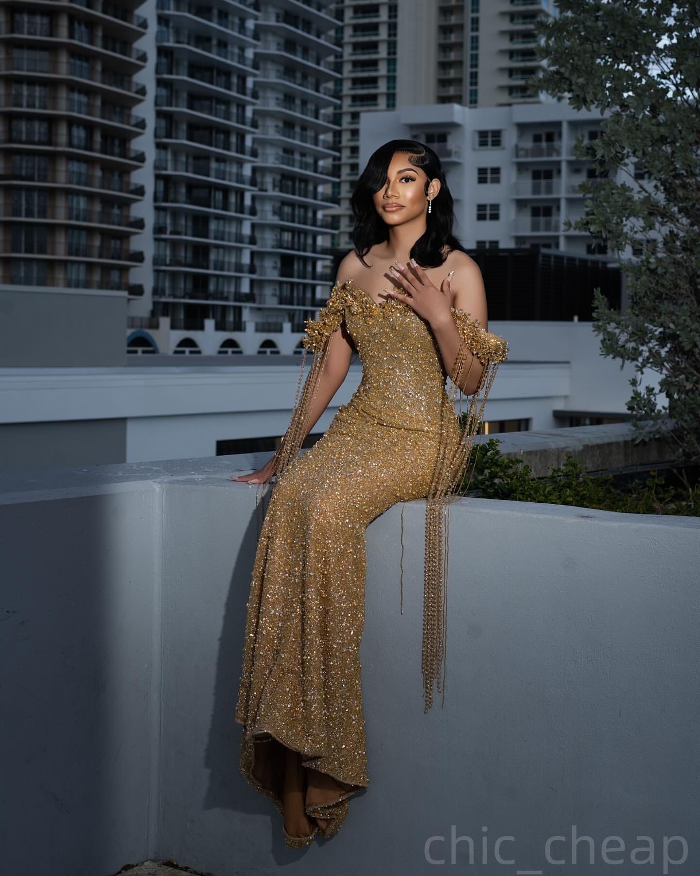 Gold Mermaid Prom Dresses 2025 Sequined Crystals Sweetheart Evening Formal Party Second Birthday Engagement Gowns Plus Size Dress For Special Occasion