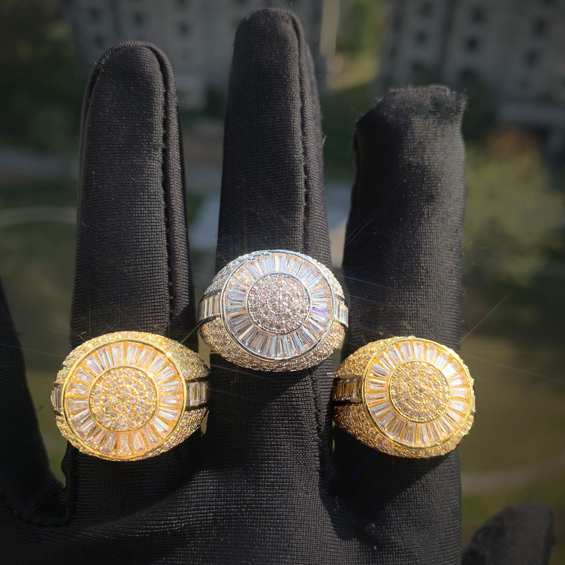 Hip Hop TopBling 5A T Zircon Casting Rings 18K Real Gold Plated Mens Jewelry