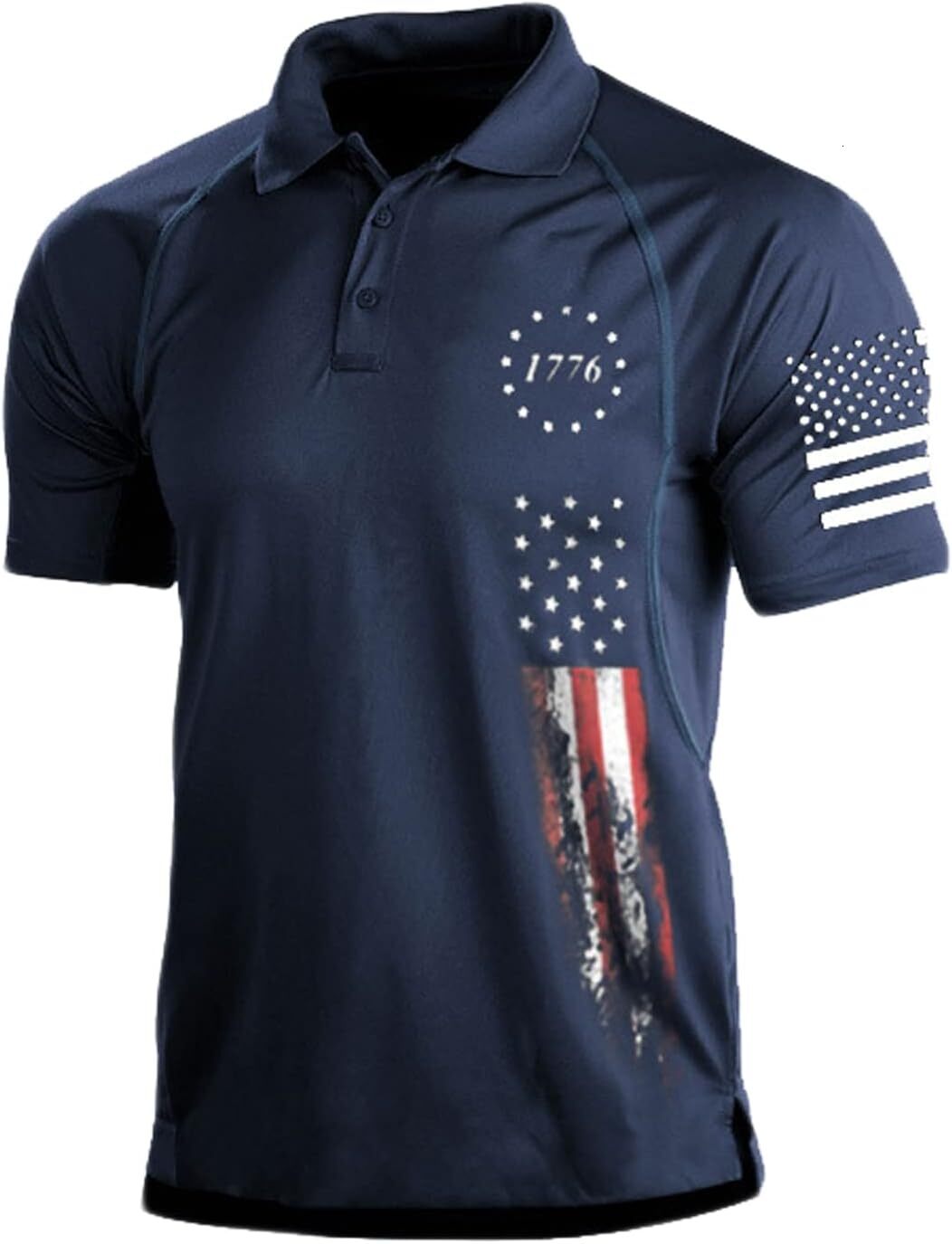 Mens Polo shirt Men's 1776 Independence Day American Flag Short Sleeve Polo Golft Shirt