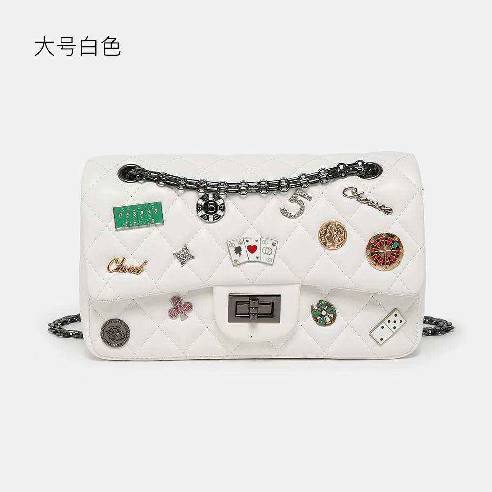2025 Spring New Women's Small Fragrant Wind Ling Grid Chain Fashion Personality Letter Badge Single Shoulder Crossbody Bag