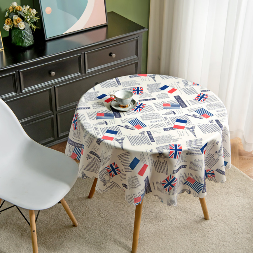 D288 small fresh simple style round long tablecloth simple waterproof restaurant hotel home round dining table tablecloth printing