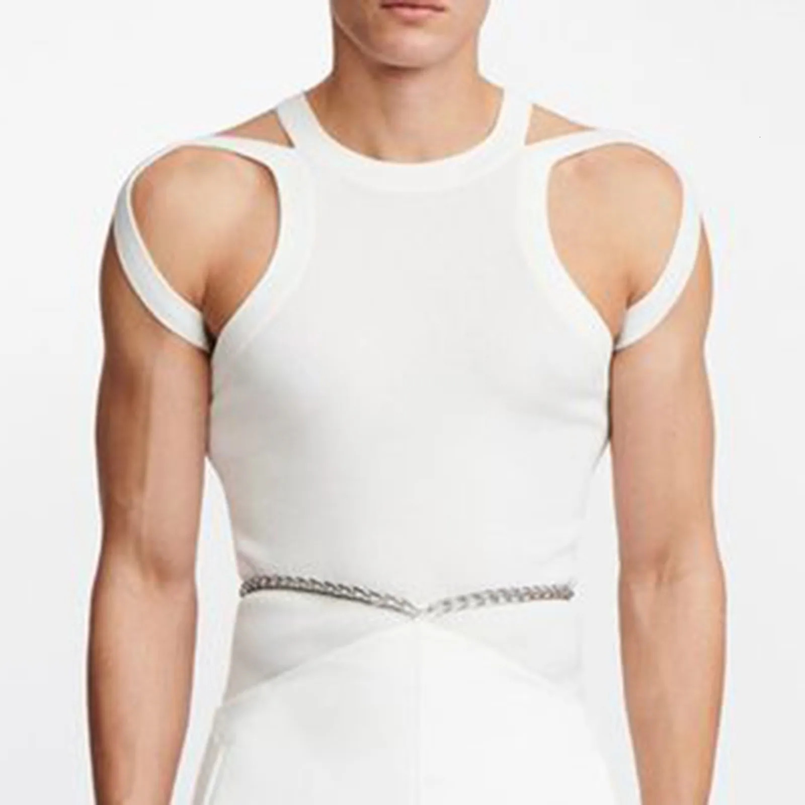 Men Tank Top Sexy Male Slim Fit Knitted Camisole Vest Elastic Slim Fit Base Coat Sexy Tight Fitting Vergi Olmayan 250519CJ