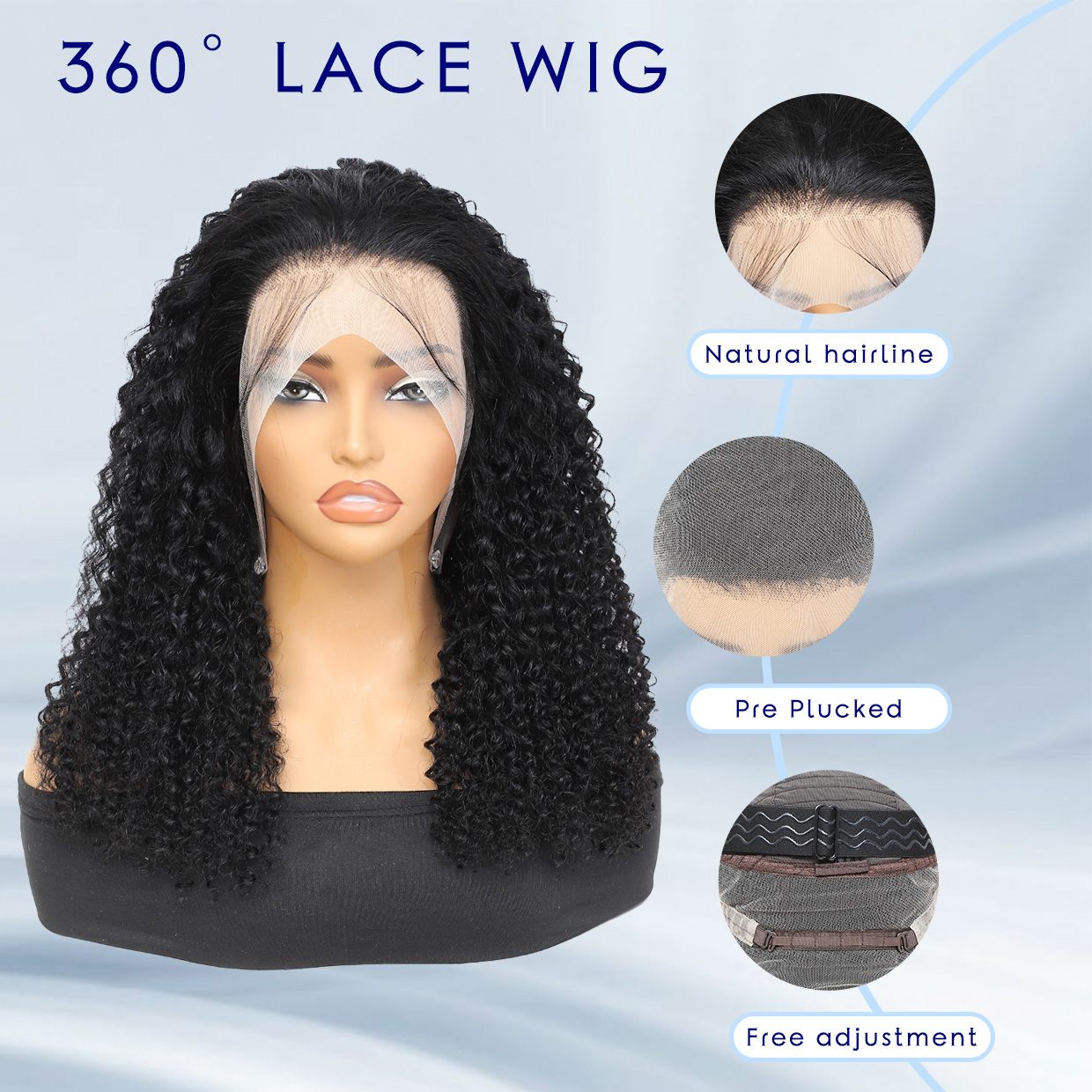 Brazilian Lace Front waterwave wigs: wigs human hair 360 Full Head of Pre-Pulled Curls & Baby Natura Hair