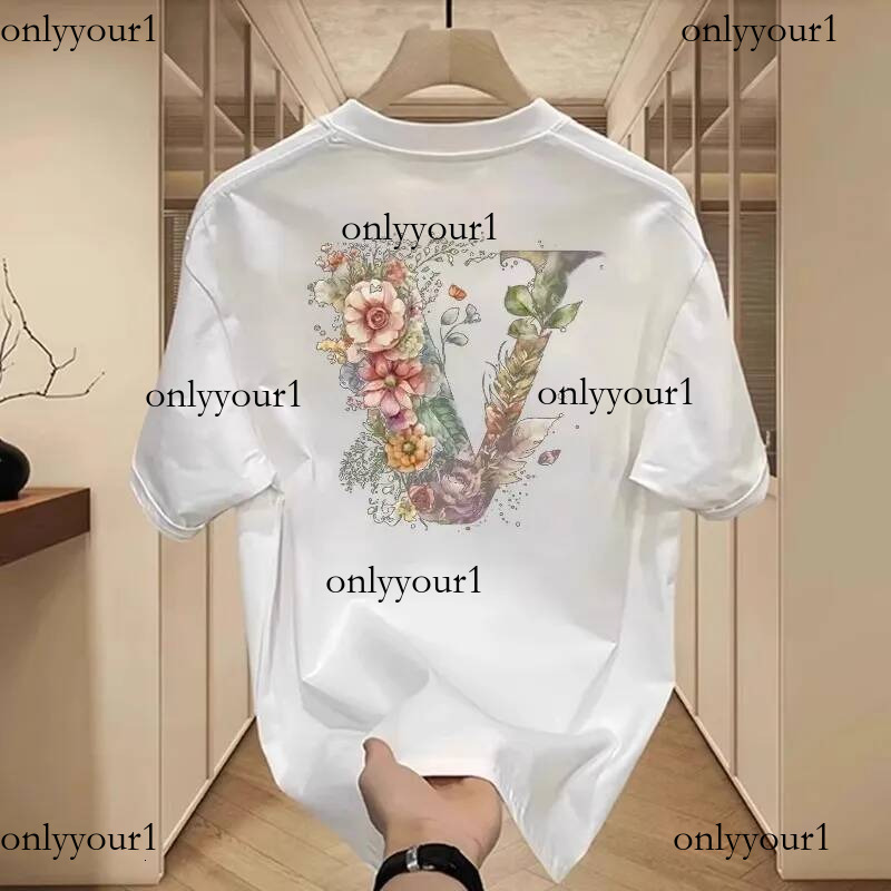 lvt shirt New summer short sleeve men's cotton fashion printed pattern lvs T-shirt trend all casual round neck T-shirt men plus size black and white pure cotton 451