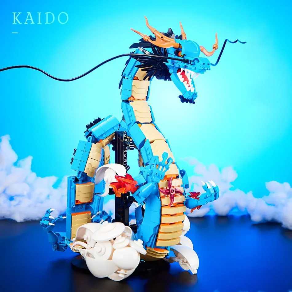 MOC One Anime Piece Building Blocks Kaido Dragon Bricks Model DIY Assemble Blue Dragon Figures Toys For Children Collection Gift M250523