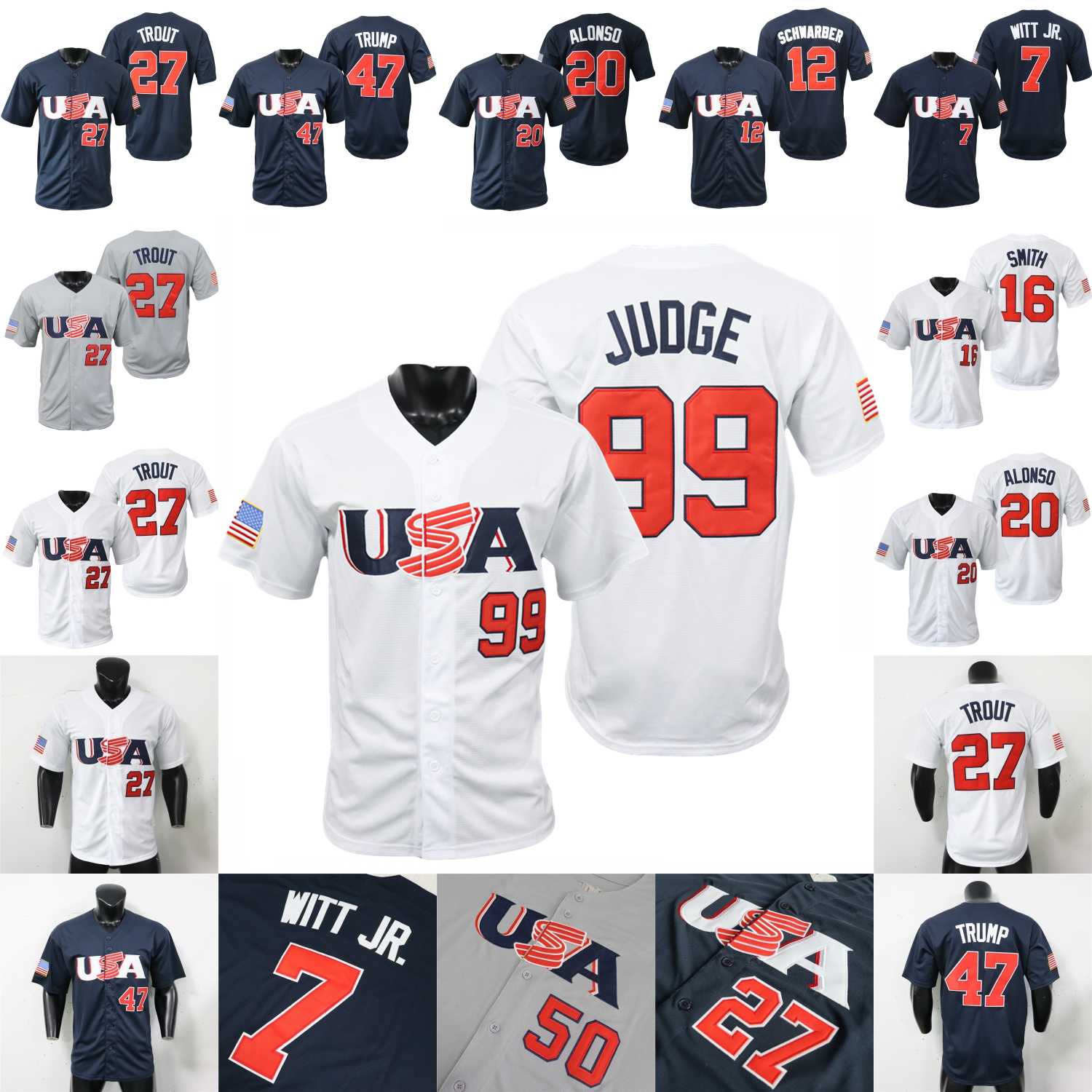 2025 2026 WBC USA Team Baseball Jersey Aaron Judge Harper Mookie Betts Bobby Witt Jr. Corbin Carroll Paul Skenes Tarik Skubal Zack Wheeler Logan Webb Mike Trout