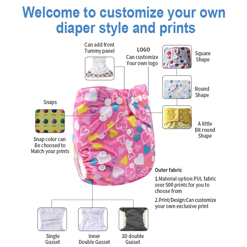 Washable Baby Diapers Manufacturing Diaper Reusable Pocket Diaper East to Use with Different Designs Wholesale Baby Cloth Diapers Reusable Modern Clot